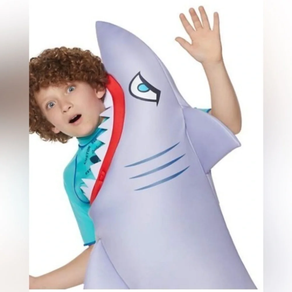 Halloween Costume of Foam Shark Eating Kid with Swim Shirt Size Large/XL